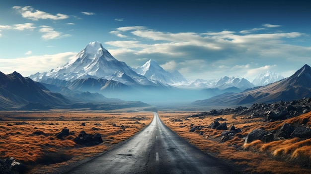 A modern road with a mountain in the background