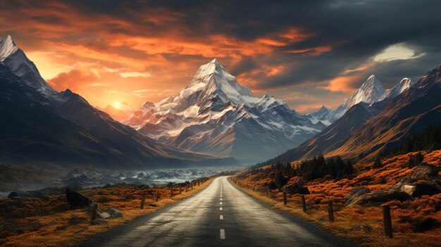 A modern road with a mountain in the background