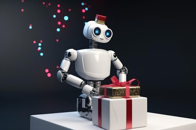 modern robot holding gift box birthday or holiday celebration generated by AI
