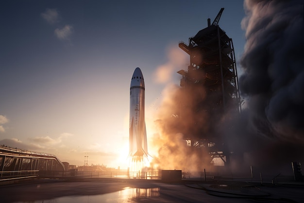 Запуск современного ракетного космического корабля для исследования космоса