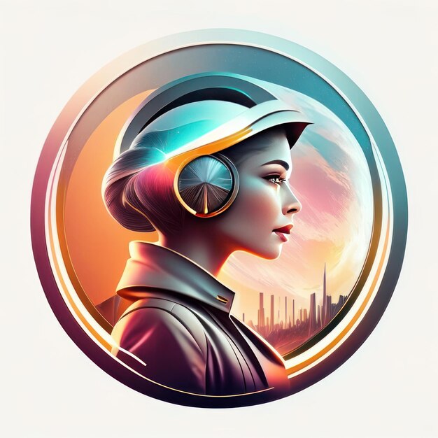 Foto modern rond logo met futuristische vrouw in zachte kleuren en licht op de achtergrond generatieve ai