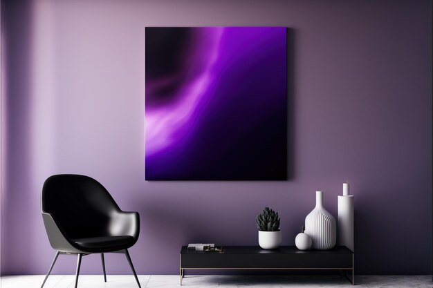 Modern room 3d home interior purple with picture on the wall Generative AI