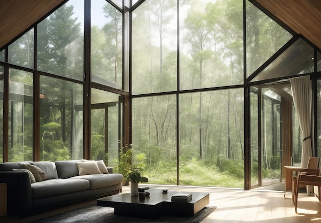 Современная комната в доме, окруженном лесом Лар