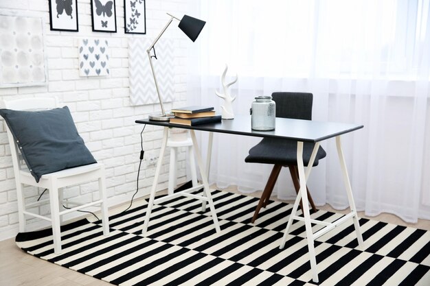 Modern room interior in black and white tones