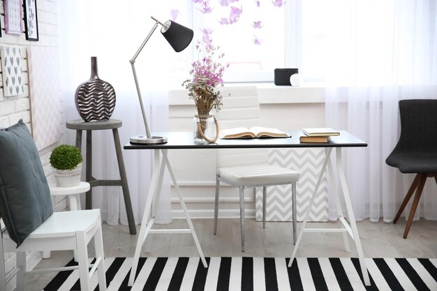 Modern room interior in black and white tones