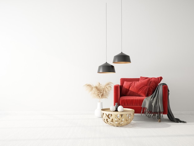 Modern Room Interior with Red Chair