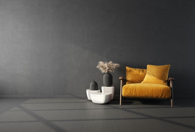 Modern Room Interior with Yellow Chair