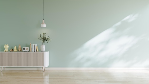 Фото Современный интерьер с деревянным шкафом на пустом белом и пастельно-синем фоне стены3d rendering