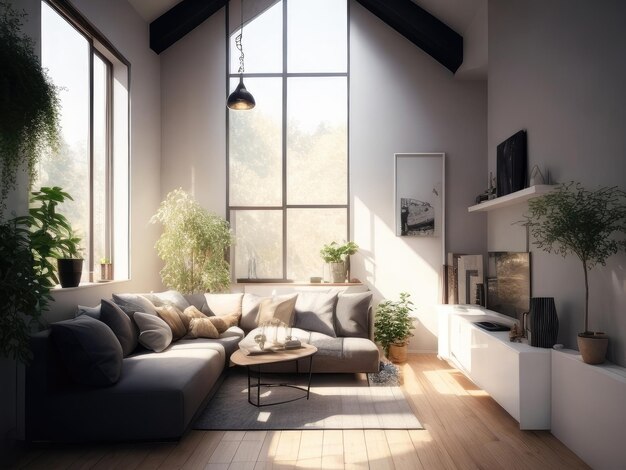 Modern room at sunrise