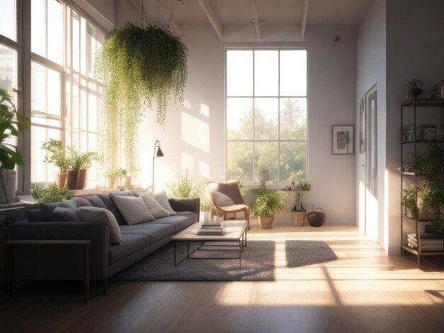 Modern room at sunrise