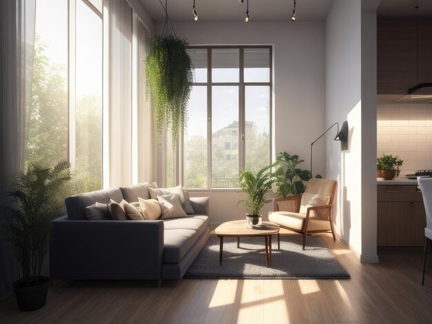 Modern room at sunrise