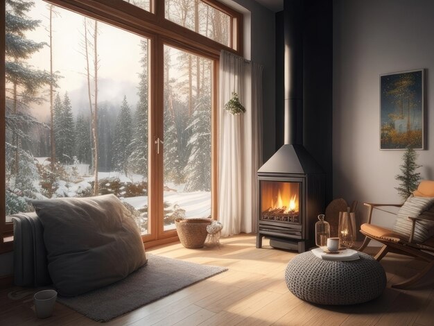 A modern room with warm temperature in winter