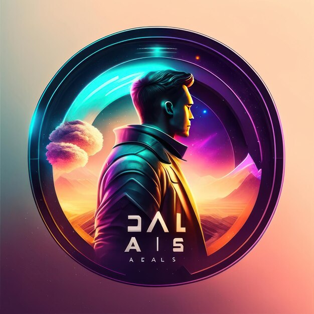 Photo modern round logo with futuristic man in soft colors and light in the background generative ai