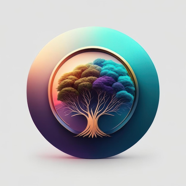 Современный круглый логотип с футуристическим деревом в мягких тонах Генеративный AI