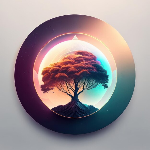 Photo modern round logo with futuristic tree in soft colors generative ai