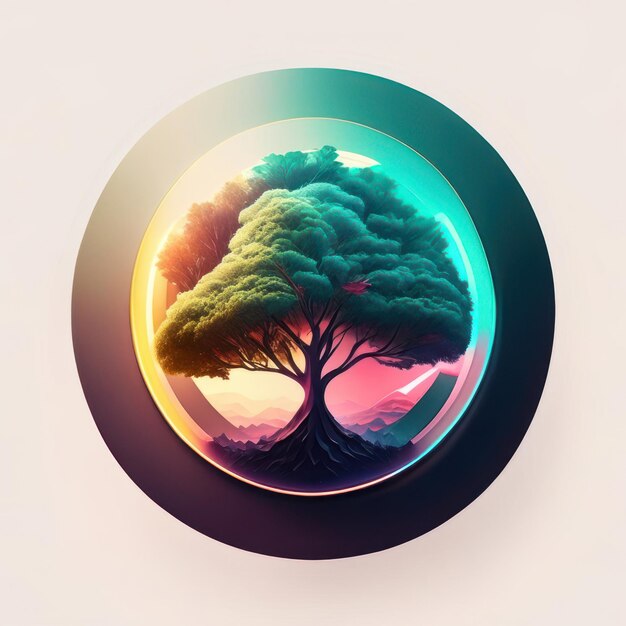 Modern round logo with futuristic tree in soft colors Generative AI