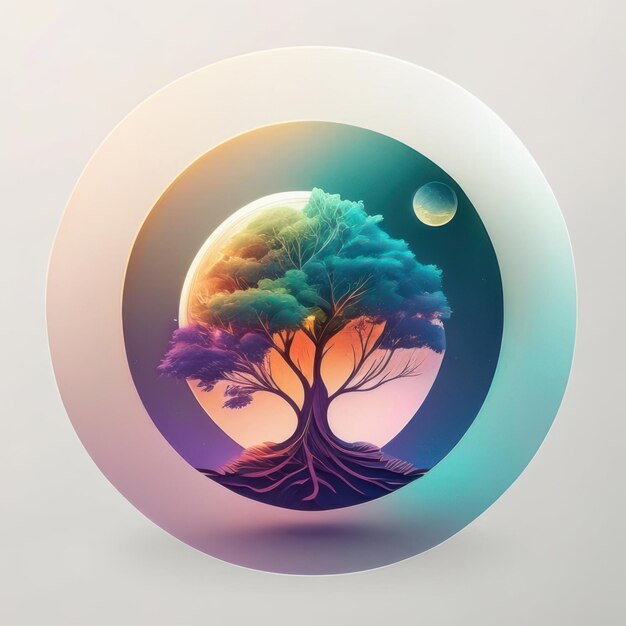 Modern round logo with futuristic tree in soft colors Generative AI