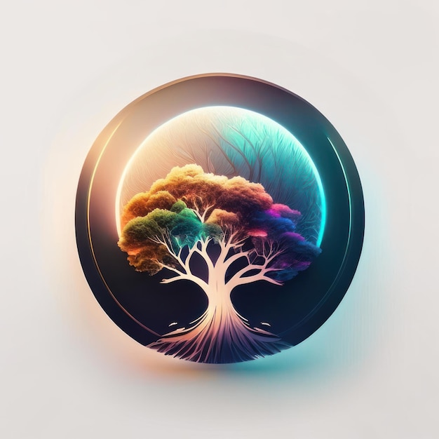 Foto logo rotondo moderno con albero futuristico in colori tenui ia generativa