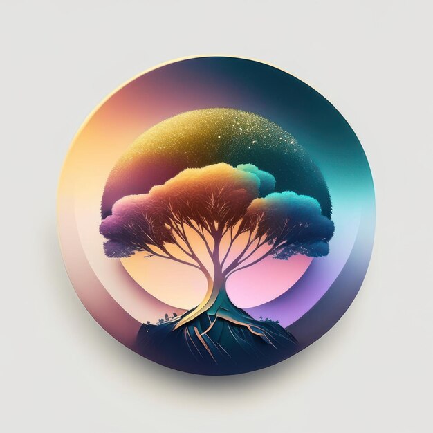 Modern round logo with futuristic tree in soft colors Generative AI