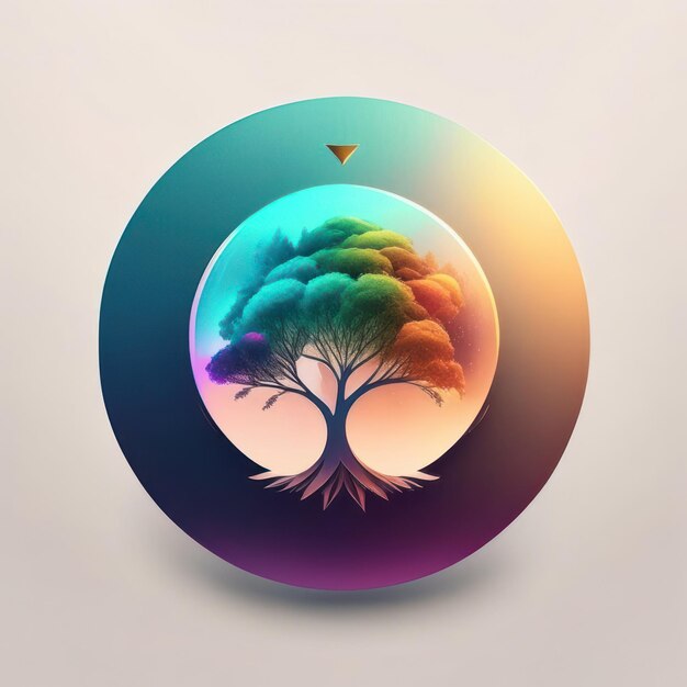 Modern round logo with futuristic tree in soft colors generative ai