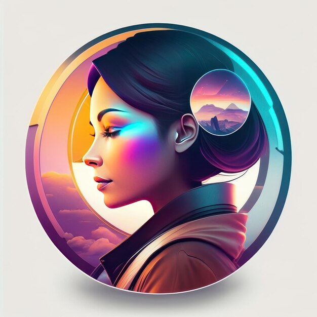 Photo modern round logo with futuristic woman in soft colors and light in the background generative ai