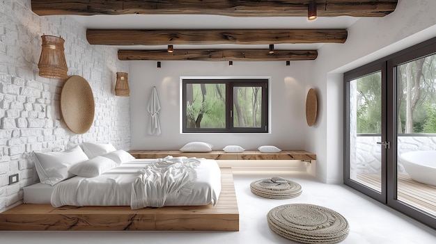 Modern rustic bedroom design featuring sleek wooden furniture for a cozy atmosphere