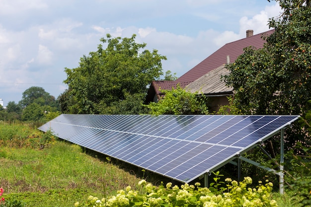 Modern saving efficient stand -alone blue shiny solar photo voltaic panels system 