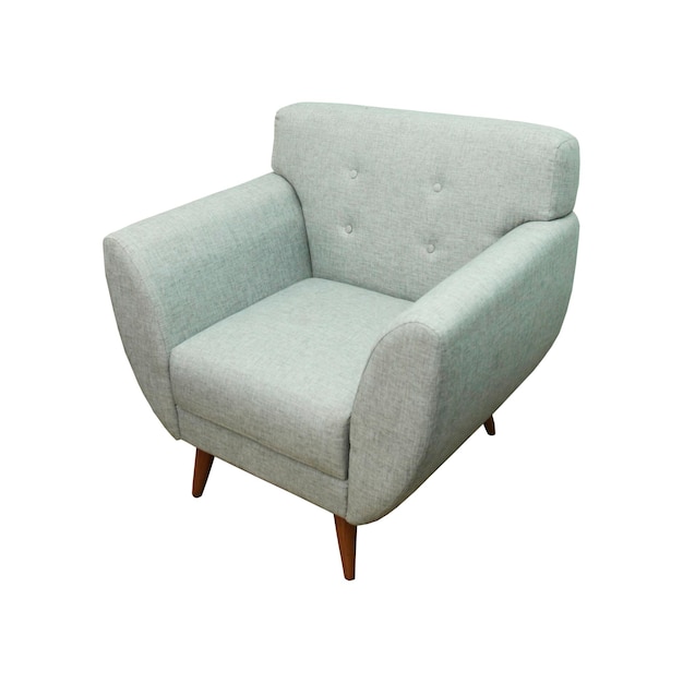 Modern scandinavian gray sofa isolated on white background.