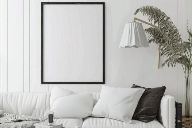 Photo modern scandinavian interior with poster mockup created with generative ai