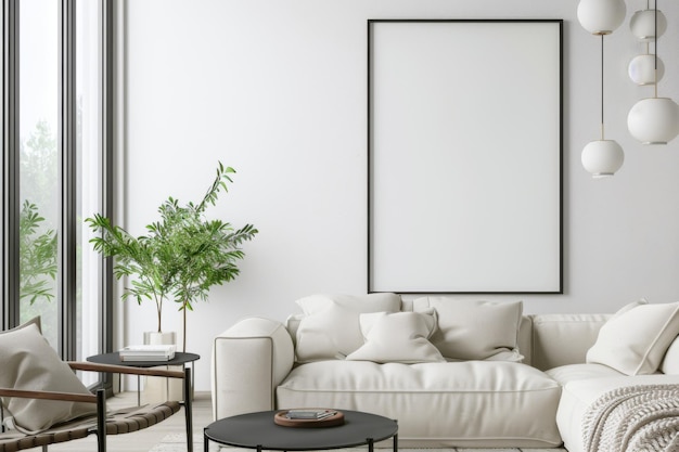 Photo modern scandinavian interior with poster mockup created with generative ai