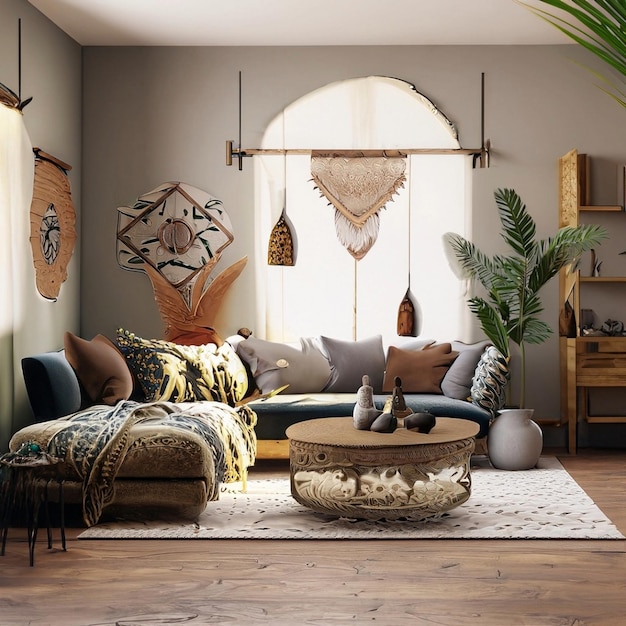 Modern scandinavian living room interior 3d render