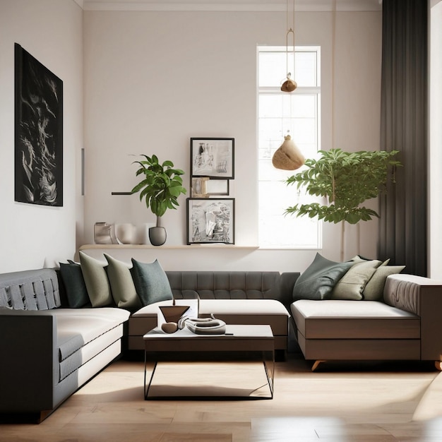 Modern scandinavian living room interior 3d render