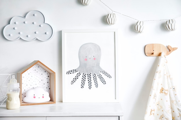 Photo the modern scandinavian newborn baby room