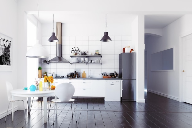 Modern scandinavian style kitchen interior