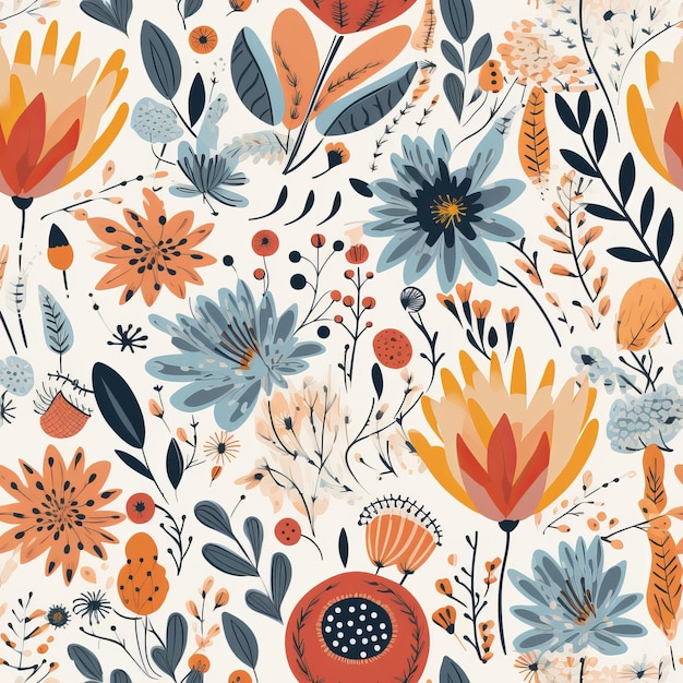 Modern Scandinavianstyle floral background as a seamless pattern AI generation