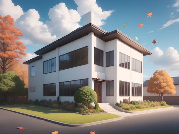 Modern school building in autumn ai generated