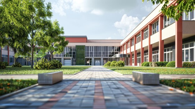 Photo modern school building with green courtyard