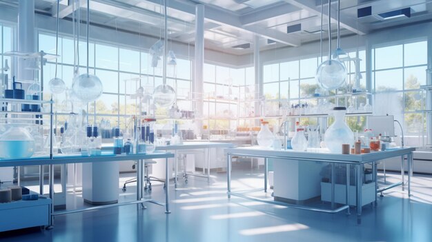 Photo a modern science laboratory in the style of light blue and white