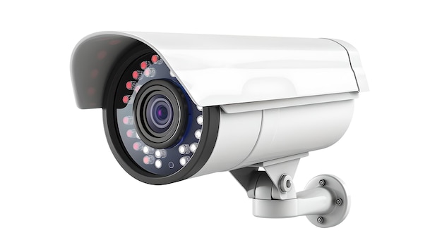 Modern security surveillance camera isolated on white background Essential safety device for property protection AI