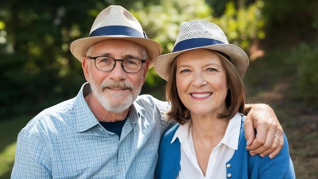 Modern senior couple wearing hats