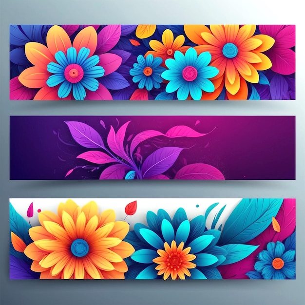 Modern Set Of Abstract Flowers Banners