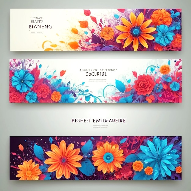 Photo modern set of abstract flowers banners