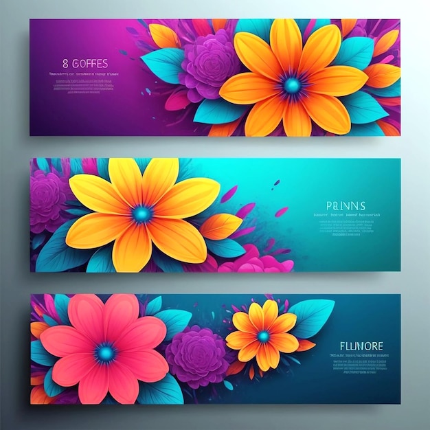 Photo modern set of abstract flowers banners