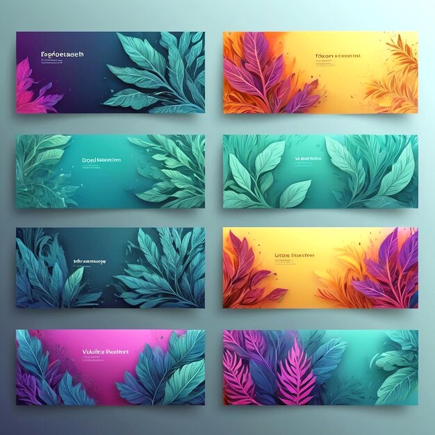 Photo modern set of abstract foliage banner