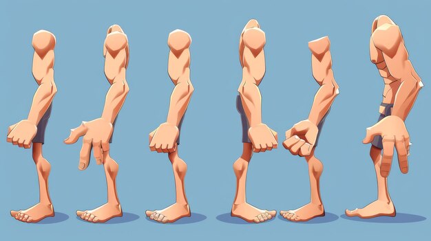 Photo modern set of retro cartoon legs arms and hands poses cartoon foot in shoes walking and gloved hands modern set of mascot body parts animation