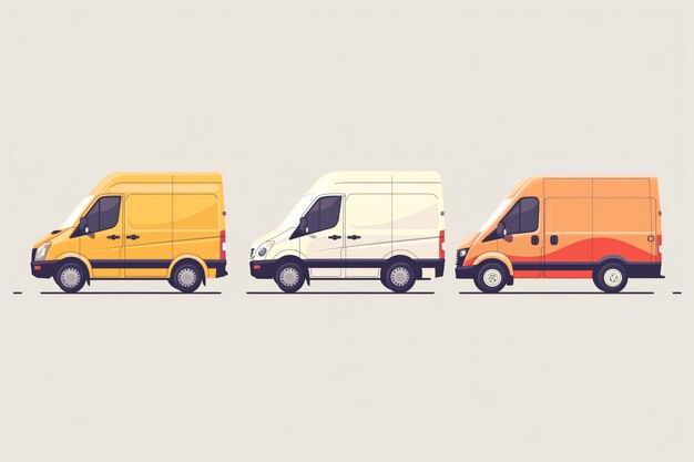 Modern set of three minimalist styled delivery vans illustration