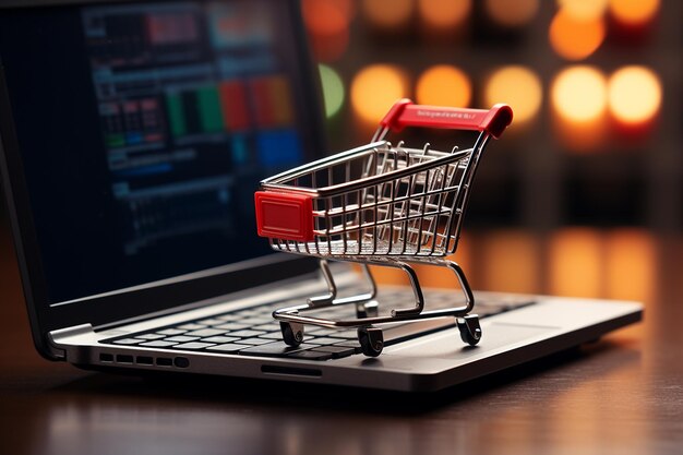 Modern Shopping Cart and Laptop Generative Ai