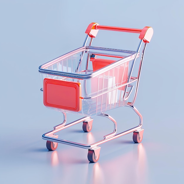 Modern Shopping Cart with Red Accents on Blue Background