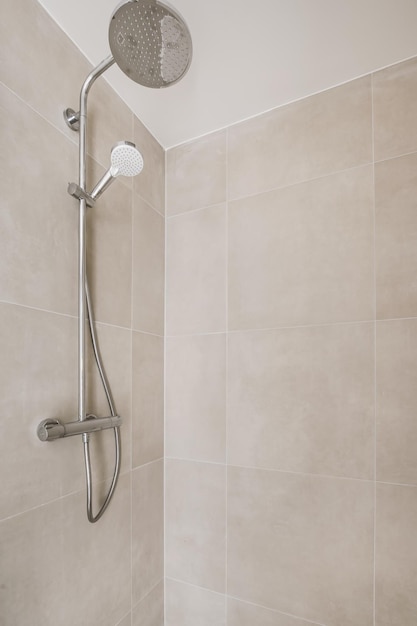 Modern shower stall in a bright bathroom