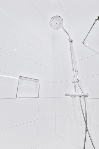 Modern shower stall in a bright bathroom